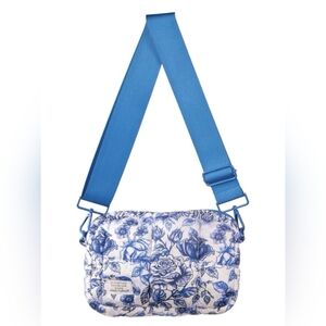 Simply Southern Blue Floral Quilted Crossbody Bag with Wide Strap